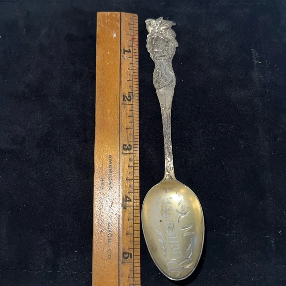 Watson & Newell Antique 1900s Sterling silver gold washed bowl Indian head spoon